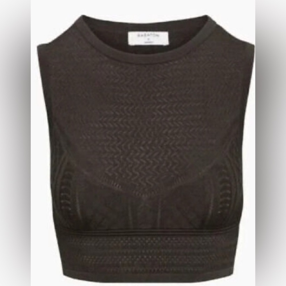 Aritzia Babaton Dark Brown Textured Crop Top